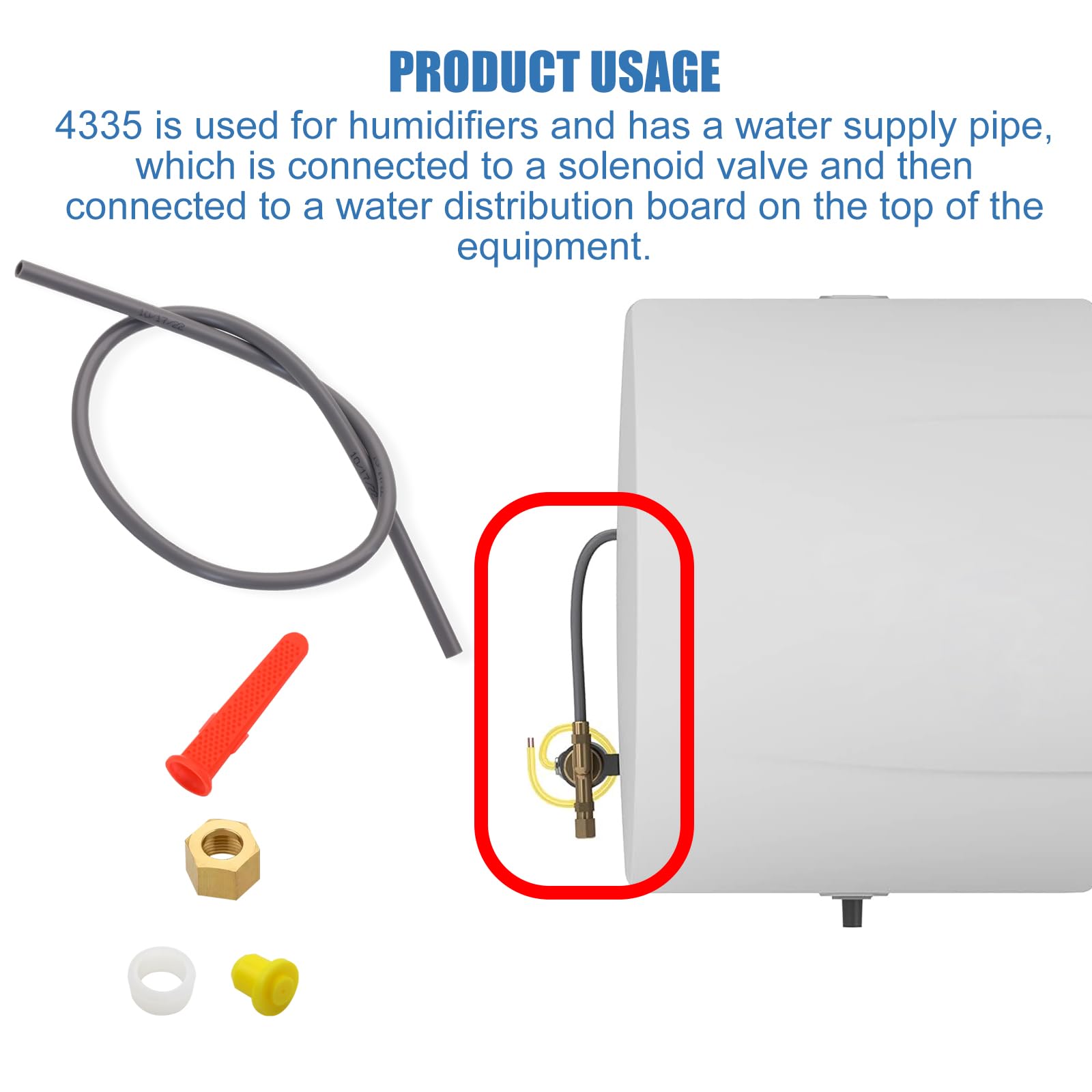 MIYOLO 4335 Feed Tube Assembly for Aprilaire Humidifier 600, 600A and 600M, 500, 500A, 500M, 400, 400A, 400M Compression Sleeve and Nut (4335), in-Line Strainer (4004), Yellow Orifice (4231)