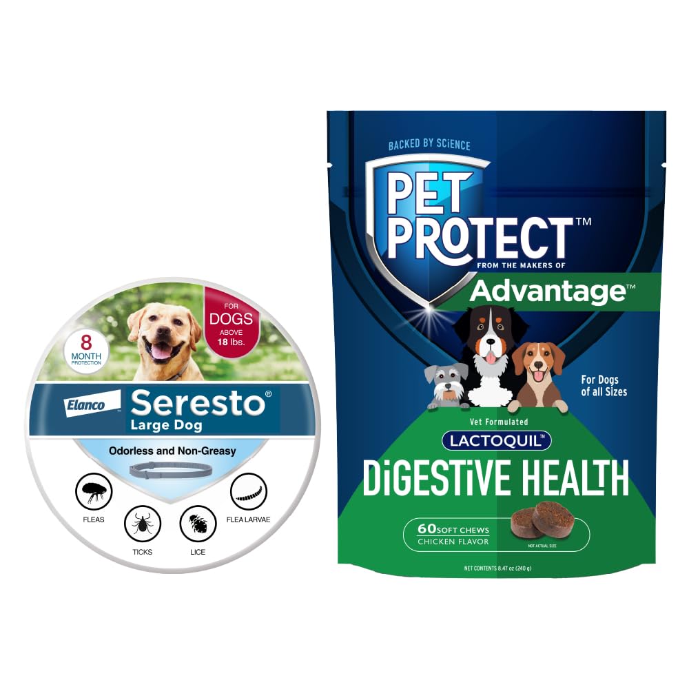 Bundle of Seresto Large Dog Collar for Dogs Over 18 lbs. + Pet Protect Dog Digestive Health Supplement 60 Chews