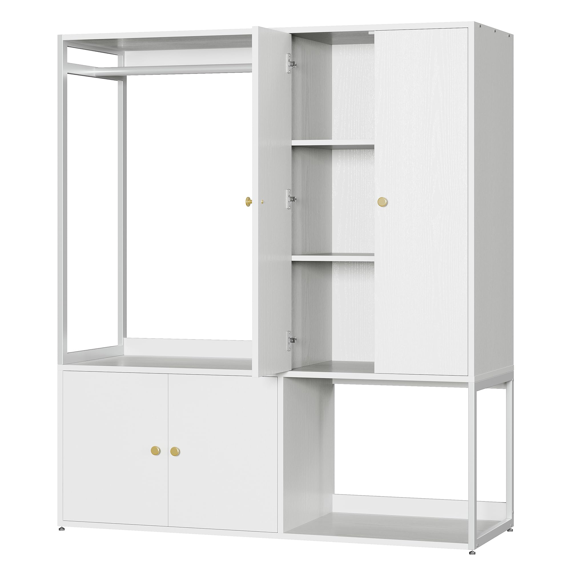 LIKIMIO Wardrobe Closet, White Cabinet with Shelves, Large Armoire Clothing Storage with Hanging Rod for Bedroom, Living/Laundry Room