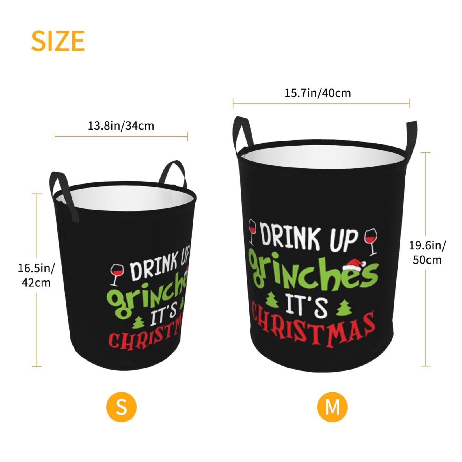 Drink Up Grinches It S Christmas Laundry Basket Round Portable Storage Box Organizer Laundry Basket Portable Laundry Organizer Laundry Basket