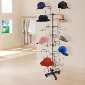 WBGANG Rotating Hat Display Rack, 7 Tier Free Standing Metal Floor Caps Headwear, Retail Hat Rack, Be Used In Homes, Stores, Gift Storesto Place Various Of Hats, Holds Up To 35 Caps Vertically,Black