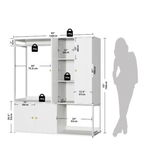 LIKIMIO Wardrobe Closet, White Cabinet with Shelves, Large Armoire Clothing Storage with Hanging Rod for Bedroom, Living/Laundry Room