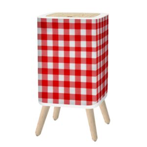 small trash can with lid red gingham seamless pattern texture from rhombus squares for plaid 2.6 gallon/10l garbage can waste bin with pop-up lid wood legs wastebasket for bathroom kitchen bedroom