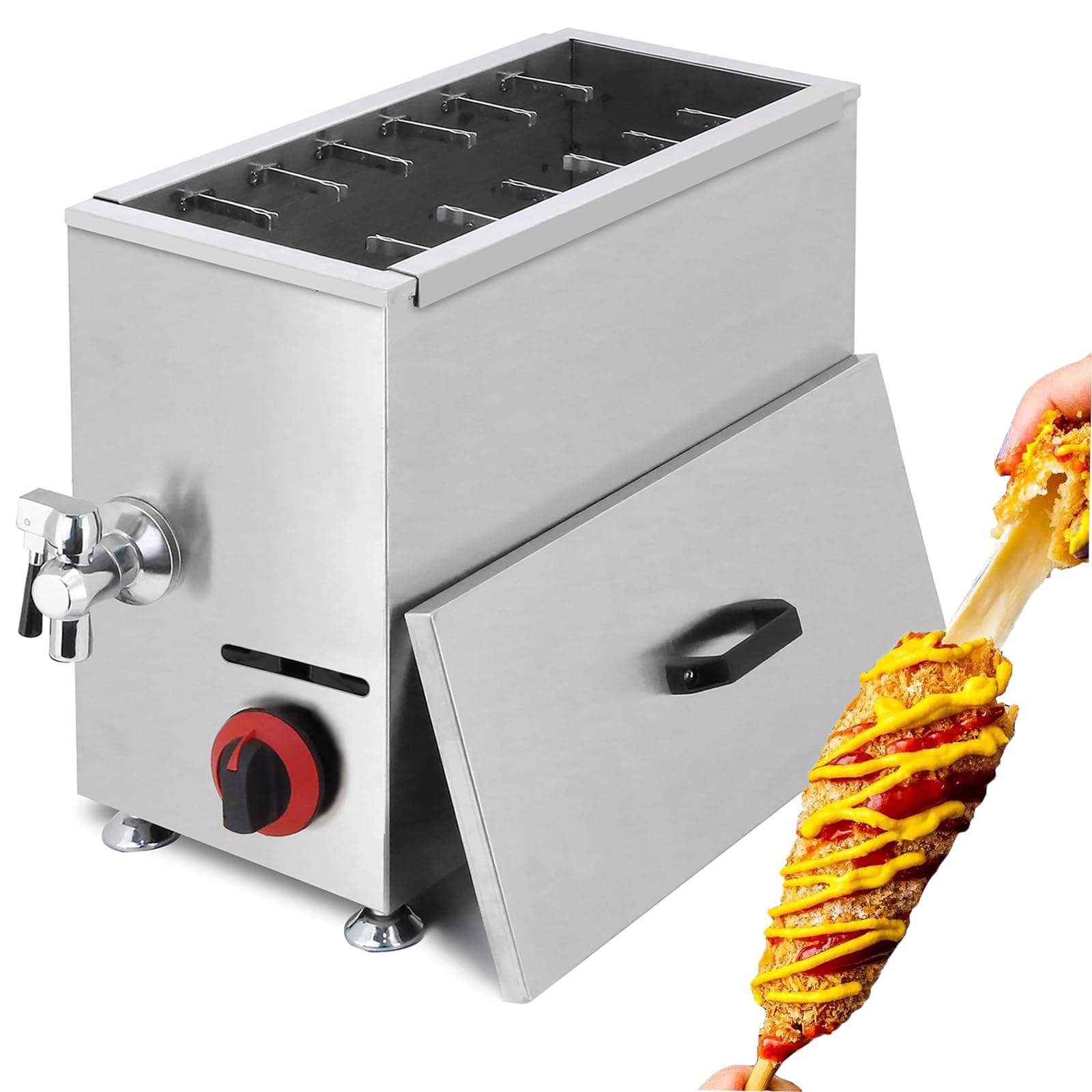 YXCUSAM Commercial Deep Fryer, 21L Hot Corn Dog Fryer, Automatic Cheese Hot Dog Sausage Grill Stove Sticks, Adjustable Temperature