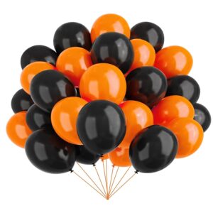 60pcs 12 inch orange and black latex balloons, halloween balloons set, decoration for halloween celebration, trick or treat party, spooky ghost party, graduation, birthday and bar