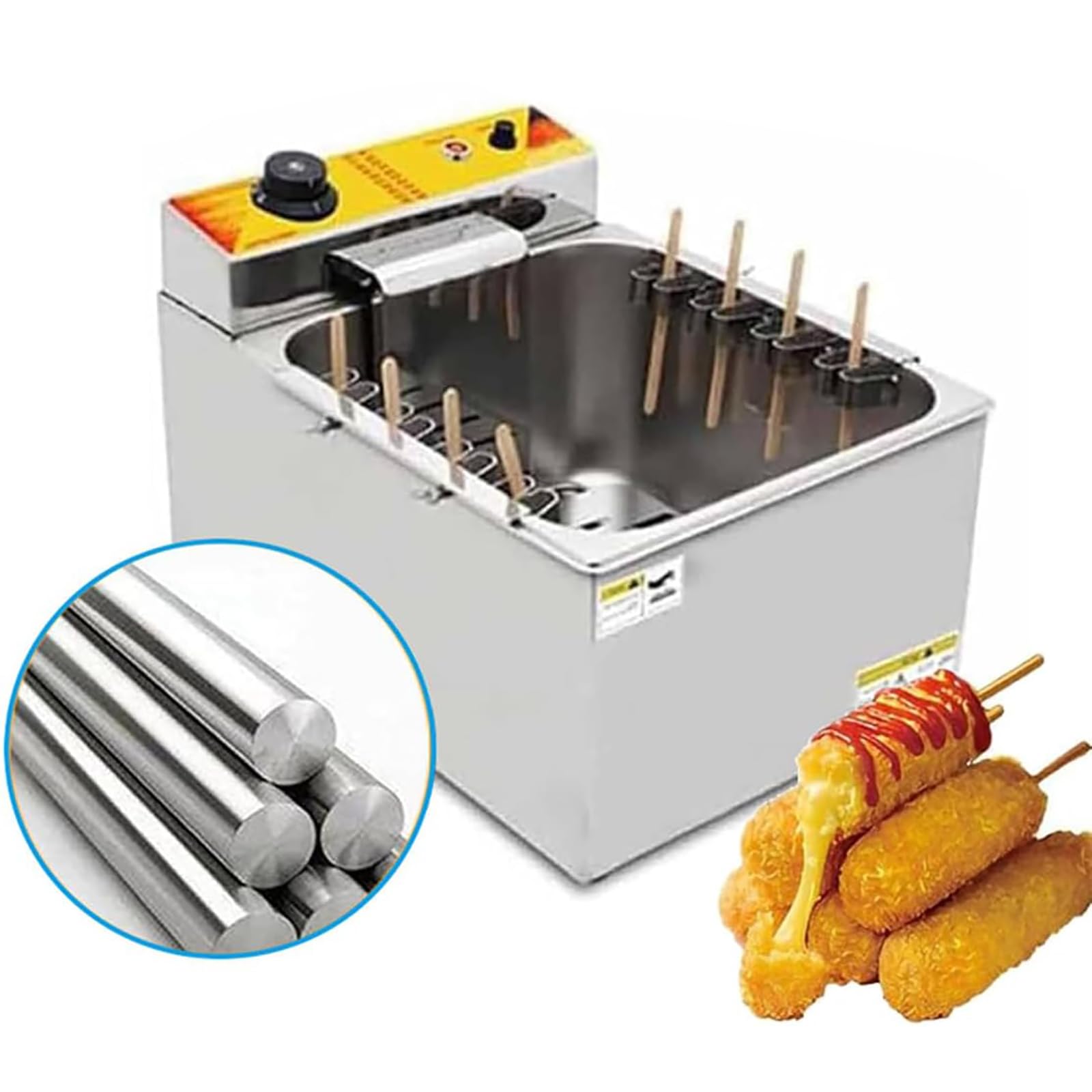 YXCUSAM Commercial Deep Corn Dogs Fryer 1900W, Perfect for Cheese Hot Dogs Sticks Frying Machine at Small Events & Stalls