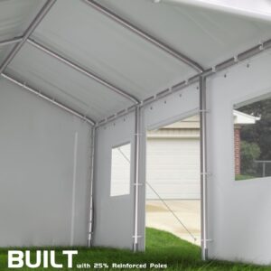 KYBOLT 13 x 20 Ft Heavy-Duty Carport, Portable Garage, 180g PE Waterproof Canopy and 8 x 1.0 mm Poles for Full-Size Pickup Trucks, Boats, and SUVs - White