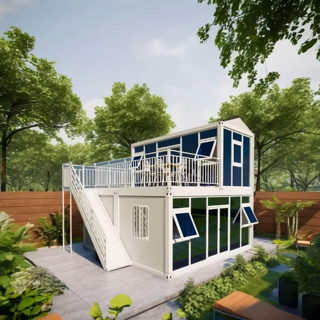 S.E.Q Double Story Fully Equipped prefab Expandable Container House 20ft, Luxury Home Stairs Included 4-6 Rooms 1 Kitchen,1 Bathroom Free Bed Set