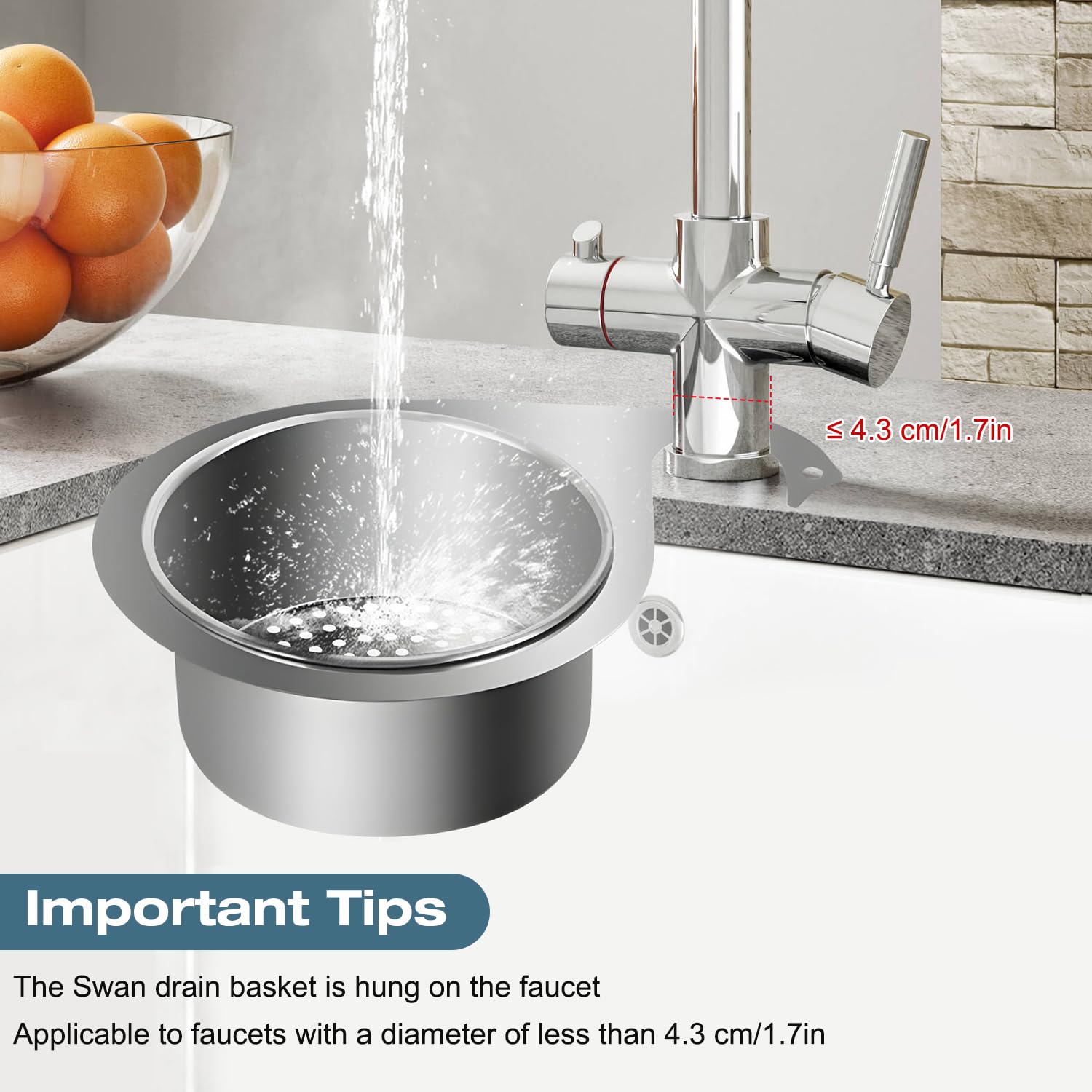 Stainless Steel Swan Sink Strainer Basket, Multifunction Hanging Sink Strainer Colander Drain Basket, Kitchen Sink Drain Strainer Faucet Hanging Filter Basket,Kitchen Sink Food Waste Filter (1pcs)