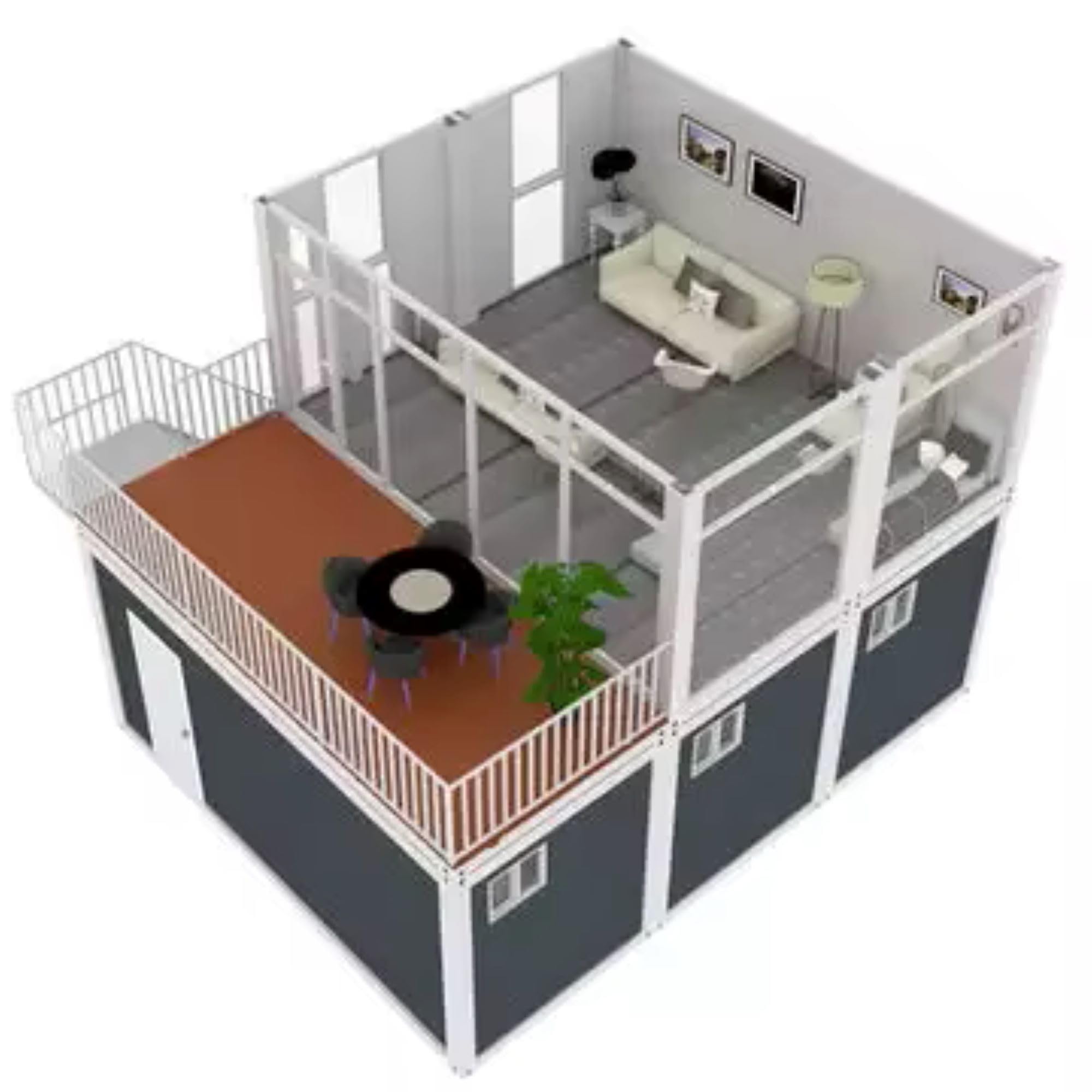 S.E.Q Double Story Fully Equipped prefab Expandable Container House 20 ft, Luxury Home Stairs Included 2 Bedroom 1 Kitchen 1 Bathroom Free Bed