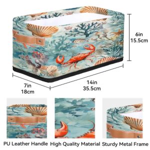 Tablerazzi Ocean Crab Storage Baskets for Shelves, Fabric Closet Organizers and Storage Bins, Sea Animals Theme Collapsible Baskets for Bedroom, Nursery Room, Living Room