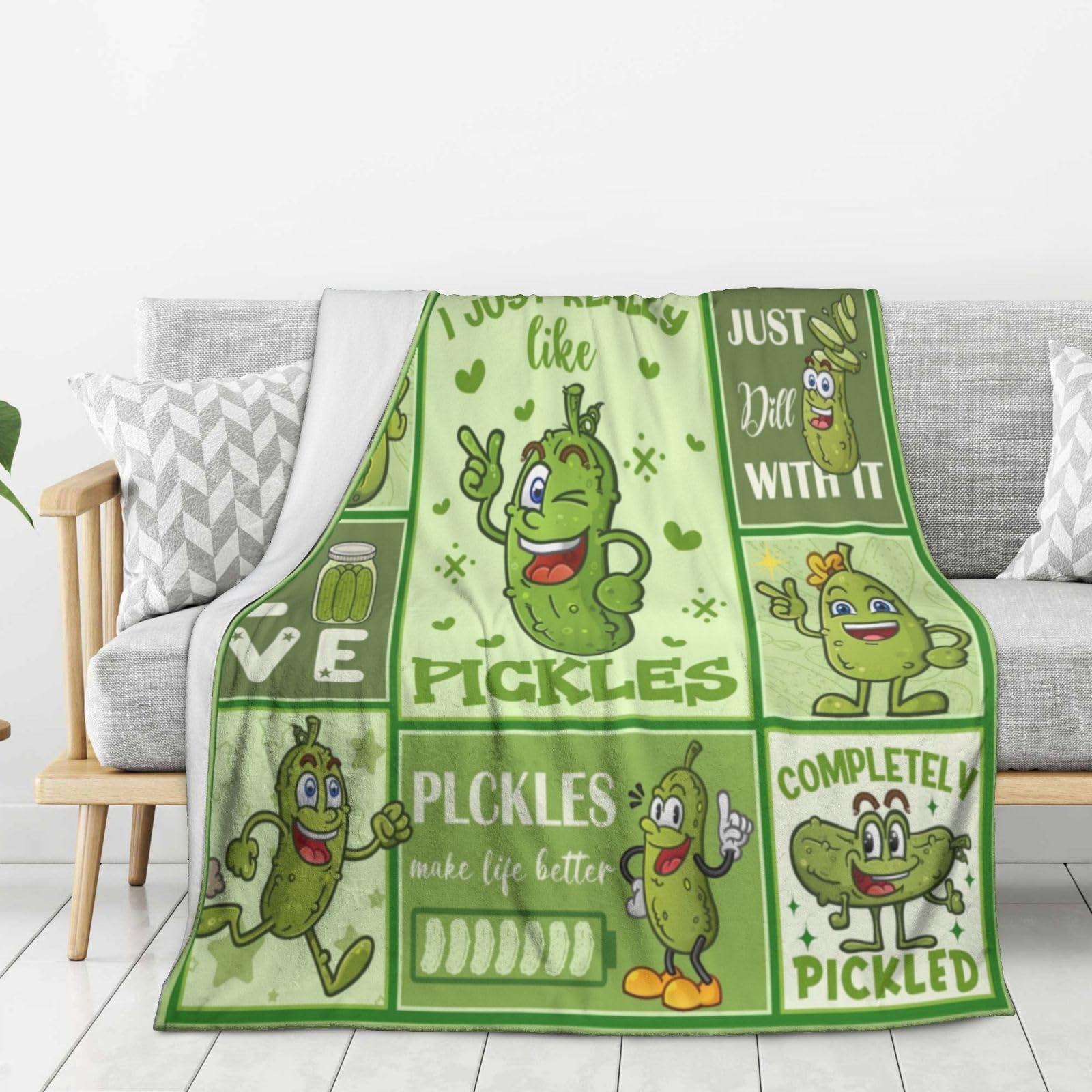 Pickle Throw Blanket for Pickles Lovers, Funny Pickle Gift Blanket for Adults Kids, Warm Soft Fuzzy Flannel Throw Blankets for Sofa Bed Camping Travel Home Decor 40"x50" - Kids/Baby