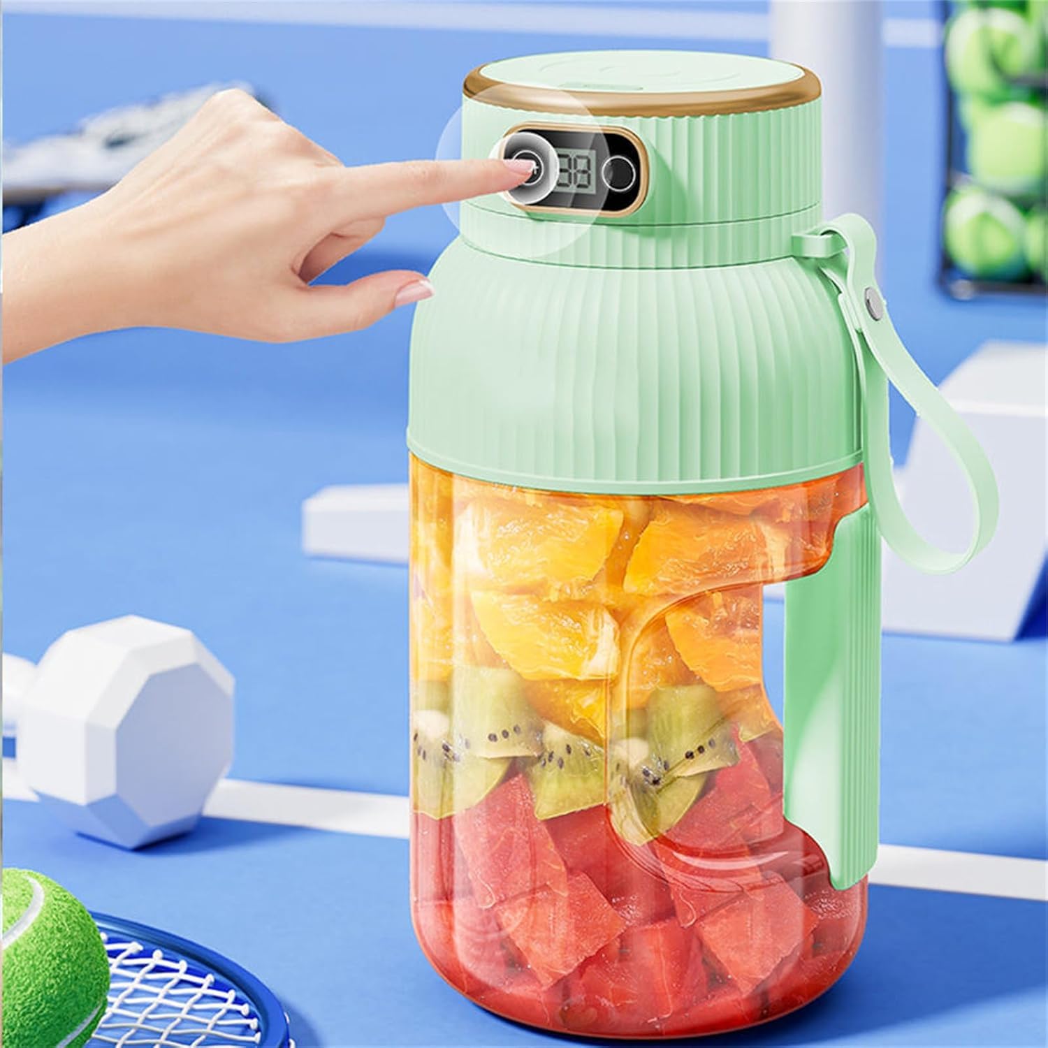 Multifunctional Portable Juicer Cup With Digital Display,2024 New Large Capacity Portable Juicer Cup,For Juice, Milkshake, Dishwasher Safe (green-600ml)