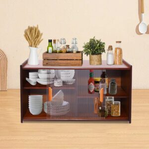 Small Kitchen Pantry Cabinet,Bamboo Kitchen Pantry Sideboard,Wall Sideboard with Glass Doors,Cupboard Food Pantry Cabinet,Freestanding Countertop Storage Cabinet,for Kitchen Living Room Bedroom