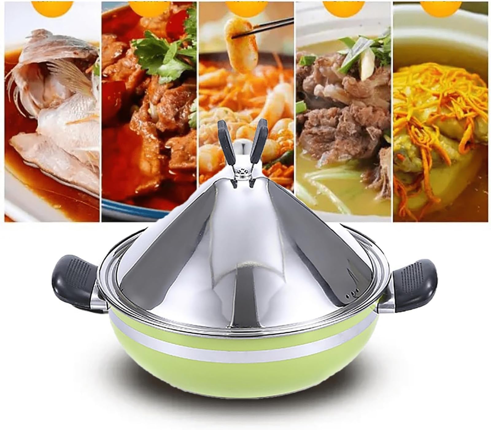 Stainless Steel Stockpot with Lid Tagines Pot Dual Handle Cookware Kitchen Cooking Pot Nonstick Soup Po Heighten 28cm Cone-Shaped Lid Nonstick Tajine Pot Steamer Casserole,Blue