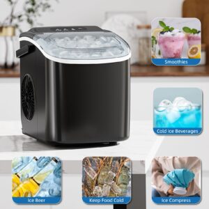 Antarctic Star Ice Maker Countertop, Portable Ice Machine with Carry Handle, 26Lbs Per Day, 9 Cubes Ready in 6 Mins, Self-Cleaning Ice Makers with Ice Scoop and Basket for Kitchen/Office/Party (Black)