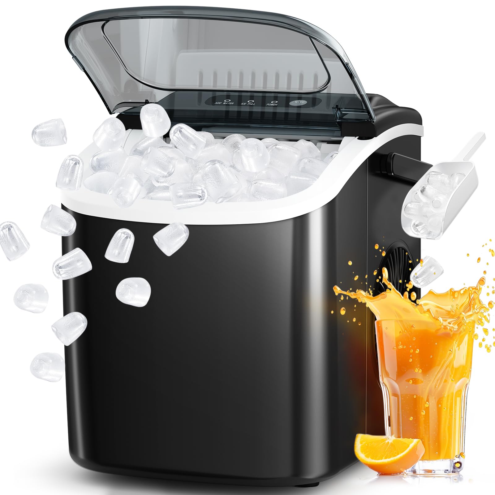 Antarctic Star Ice Maker Countertop, Portable Ice Machine with Carry Handle, 26Lbs Per Day, 9 Cubes Ready in 6 Mins, Self-Cleaning Ice Makers with Ice Scoop and Basket for Kitchen/Office/Party (Black)