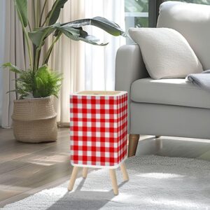 Small Trash Can with Lid Red Gingham Seamless Pattern Texture from Rhombus Squares for Plaid 2.6 Gallon/10L Garbage Can Waste Bin with Pop-Up Lid Wood Legs Wastebasket for Bathroom Kitchen Bedroom