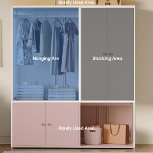 LIKIMIO Wardrobe Closet, White Cabinet with Shelves, Large Armoire Clothing Storage with Hanging Rod for Bedroom, Living/Laundry Room