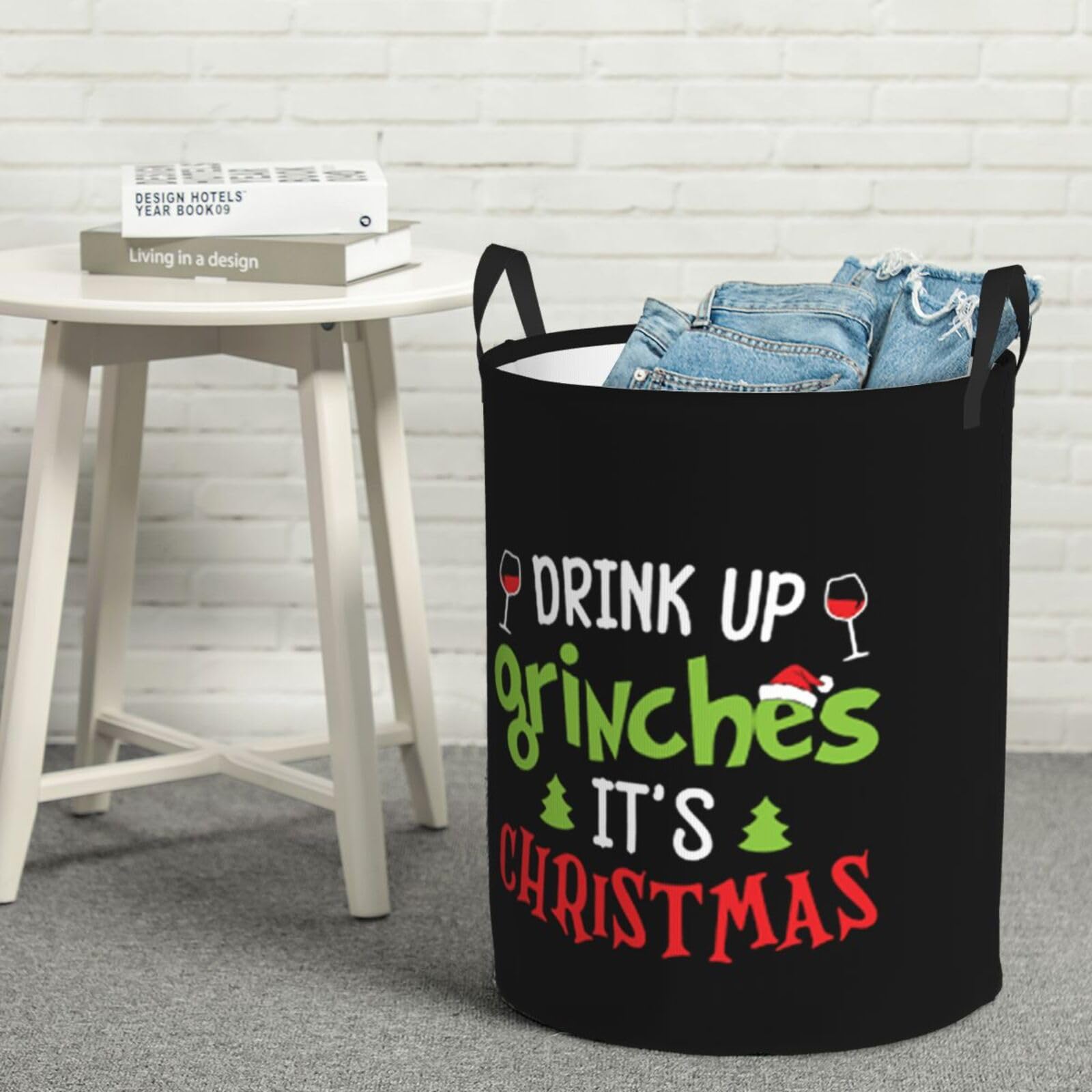 Drink Up Grinches It S Christmas Laundry Basket Round Portable Storage Box Organizer Laundry Basket Portable Laundry Organizer Laundry Basket