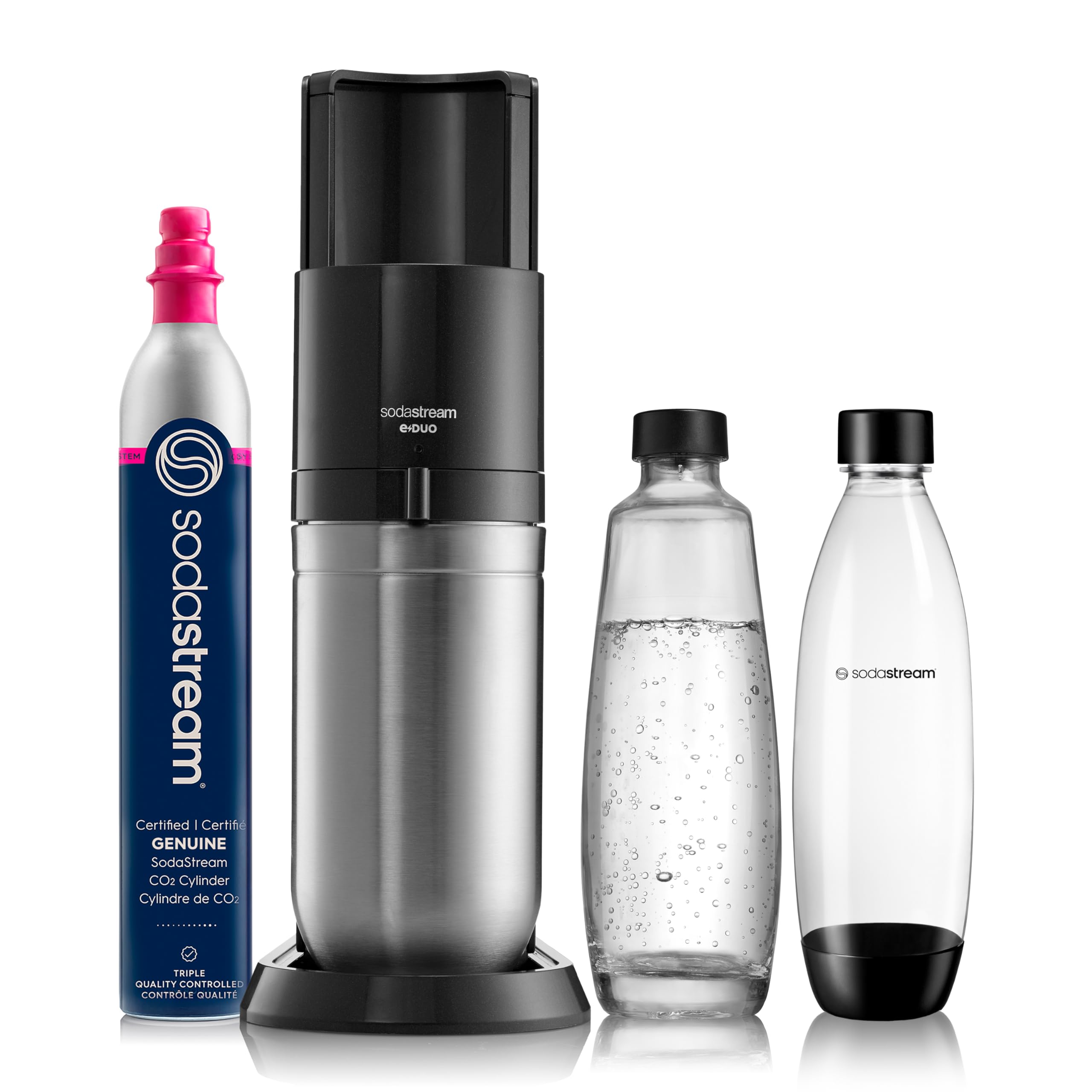 SodaStream E-Duo Sparkling Water Maker (Black) with CO2, Carbonating Bottle and Glass Bottle