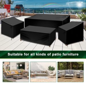 FALESOUL Patio Furniture Covers, 4 Piece Heavy Duty Waterproof Outdoor Furniture Cover, Windproof Patio Cover for Rattan Wicker Conversation Set, Lawn Patio Set Covers Black