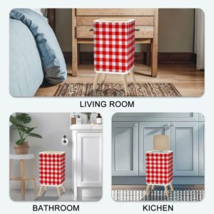 Small Trash Can with Lid Red Gingham Seamless Pattern Texture from Rhombus Squares for Plaid 2.6 Gallon/10L Garbage Can Waste Bin with Pop-Up Lid Wood Legs Wastebasket for Bathroom Kitchen Bedroom