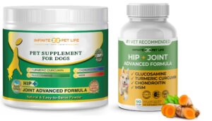 advanced hip and joint supplement for dogs large breed - glucosamine for dogs mobility & pain relief - chondroitin, msm & turmeric | bundle pack(chewable tablets + powder)