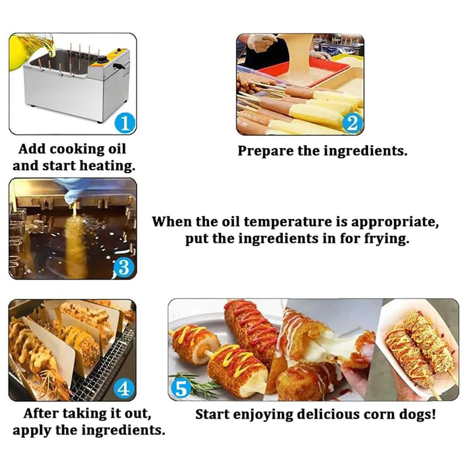 YXCUSAM Commercial Deep Corn Dogs Fryer 1900W, Perfect for Cheese Hot Dogs Sticks Frying Machine at Small Events & Stalls