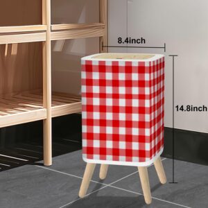 Small Trash Can with Lid Red Gingham Seamless Pattern Texture from Rhombus Squares for Plaid 2.6 Gallon/10L Garbage Can Waste Bin with Pop-Up Lid Wood Legs Wastebasket for Bathroom Kitchen Bedroom