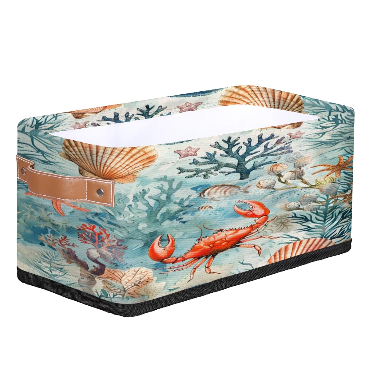 Tablerazzi Ocean Crab Storage Baskets for Shelves, Fabric Closet Organizers and Storage Bins, Sea Animals Theme Collapsible Baskets for Bedroom, Nursery Room, Living Room