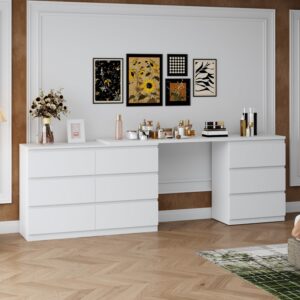 romshine 9 drawer dresser with rotatable tabletop, modern chest of drawers with extendable desk (no more than 102" w), drawer organizer for bedroom home office, white dresser