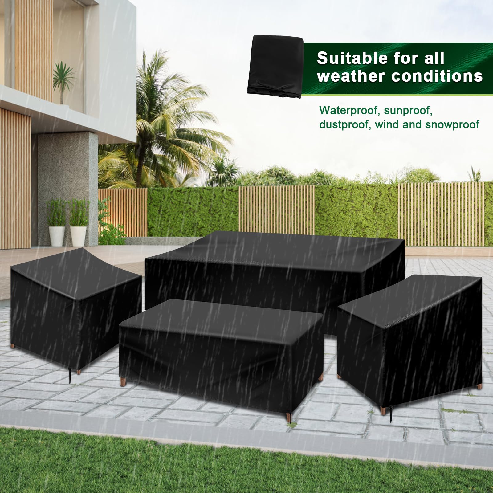 FALESOUL Patio Furniture Covers, 4 Piece Heavy Duty Waterproof Outdoor Furniture Cover, Windproof Patio Cover for Rattan Wicker Conversation Set, Lawn Patio Set Covers Black