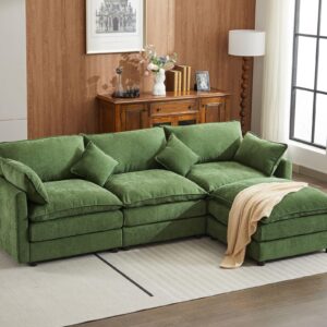 sofluxe modern modular sectional couches,3 seat l-shaped chenille fabric sofa set with movable ottomans sleeper sofa for living room bedroom apartment,green