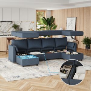 Huatean Home Modular Sectional Sofa, 6 Seat Modular Couch with Storage, Memory Foam, Convertible Sectional Couches for Living Room, U Shaped Comfy Modular Sofa with Chaise, Dark Grey