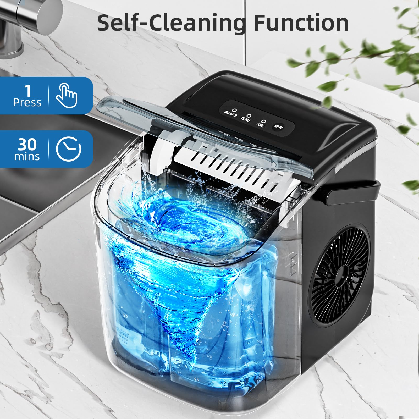 Antarctic Star Ice Maker Countertop, Portable Ice Machine with Carry Handle, 26Lbs Per Day, 9 Cubes Ready in 6 Mins, Self-Cleaning Ice Makers with Ice Scoop and Basket for Kitchen/Office/Party (Black)