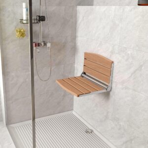 YITAHOME Shower Bench Folding Shower Seat Wall Mounted Foldable Shower Chair, Stainless Steel Frame for Inside Shower, Home Care (Teak)