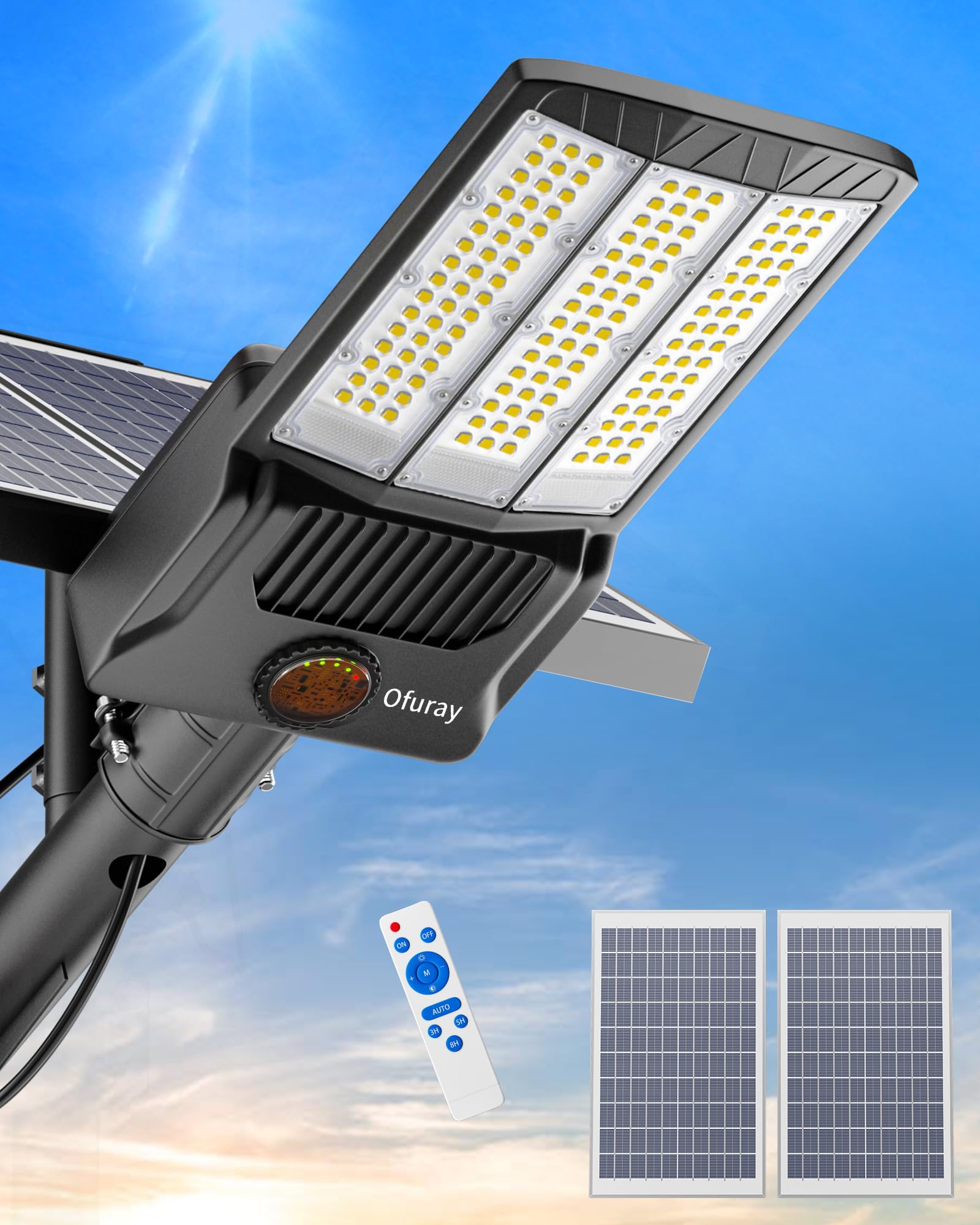 Ofuray 4600W and 7500W Solar Street Light Outdoor Waterproof,Solar Parking Lot Lights Commercial Dusk to Dawn, 6500k IP67 Street Led with Remote Control for Street,Court,Barn