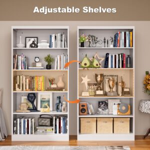 LyAosdFu Metal Bookcase, 14" Deep Bookshelf, 66" Tall Bookcases with Adjustable Shelves, 5 Shelf Bookcase, Industrial Bookshelves and Bookcases for Living Room, Office, Library. White Book Shelf.