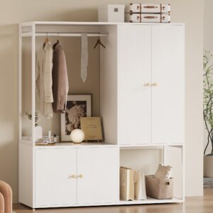 likimio wardrobe closet, white cabinet with shelves, large armoire clothing storage with hanging rod for bedroom, living/laundry room