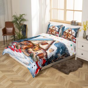 Manfei Christmas Duvet Cover Set Queen Size, Winter Snow Scenery Bedding Set for Kids Boys Girls Room Decor, Western New Year Comforter Cover, Soft Polyester Quilt Cover, 2 Pillowcases, No Comforter