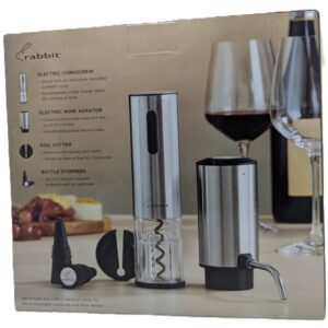 Rabbit Electric Wine Tool Set - 5-Piece Wine Accessory Collection - Aerator, Corkscrew, Cutter, Stoppers, Charging Cables