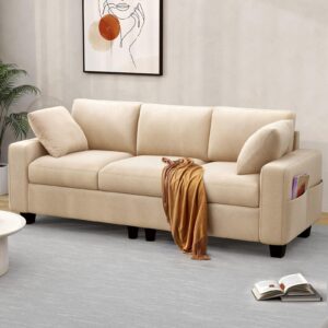 YITAHOME 80" Sofa, Comfy Upholstered Sofa Couch with Extra Deep Seats, Modern 3-Seater Couch Sleeper with Side Pocket, Loveseat for Living Room Apartment Office, Easy Assembly, Beige