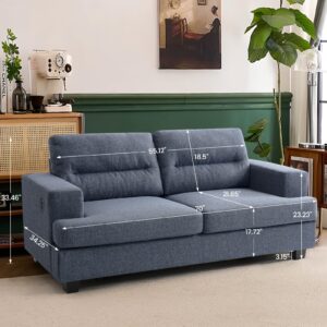 LEISLAND 70" Love Seat Couches Sofa with USB Port, Comfy Couches for Living Room, Small Couches for Small Spaces,Mid Century Modern Couch for Bedroom/Office(Blue)