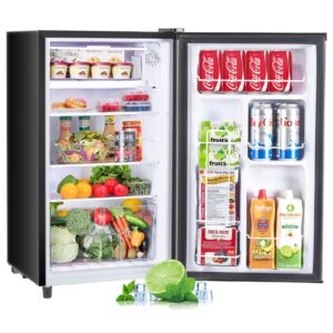 zibbizo upgraded mini fridge for bedroom 3.2 cu.ft small refrigerator with freezer for dorm office, compact single door adjustable thermostat low noise, 17.5" d x 17.7" w x 31.5" h, black