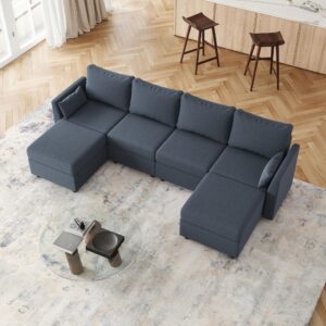 Huatean Home Modular Sectional Sofa, 6 Seat Modular Couch with Storage, Memory Foam, Convertible Sectional Couches for Living Room, U Shaped Comfy Modular Sofa with Chaise, Dark Grey