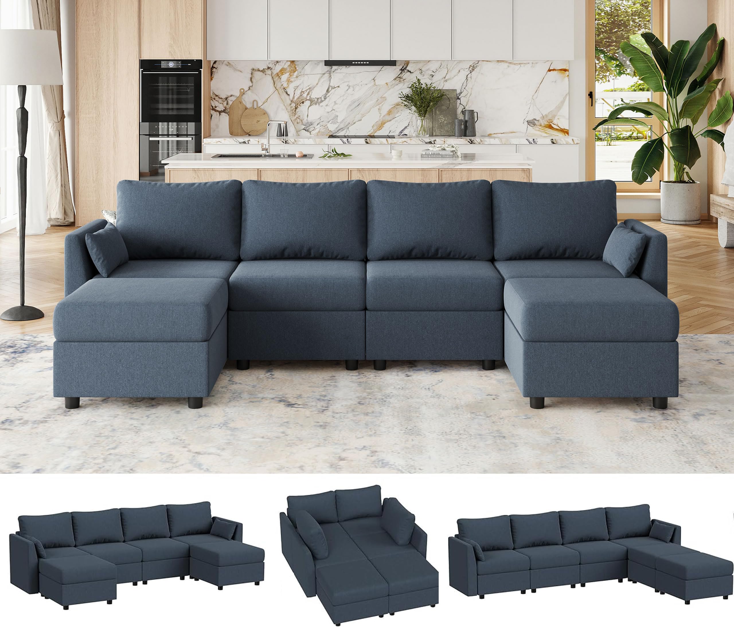 Huatean Home Modular Sectional Sofa, 6 Seat Modular Couch with Storage, Memory Foam, Convertible Sectional Couches for Living Room, U Shaped Comfy Modular Sofa with Chaise, Dark Grey