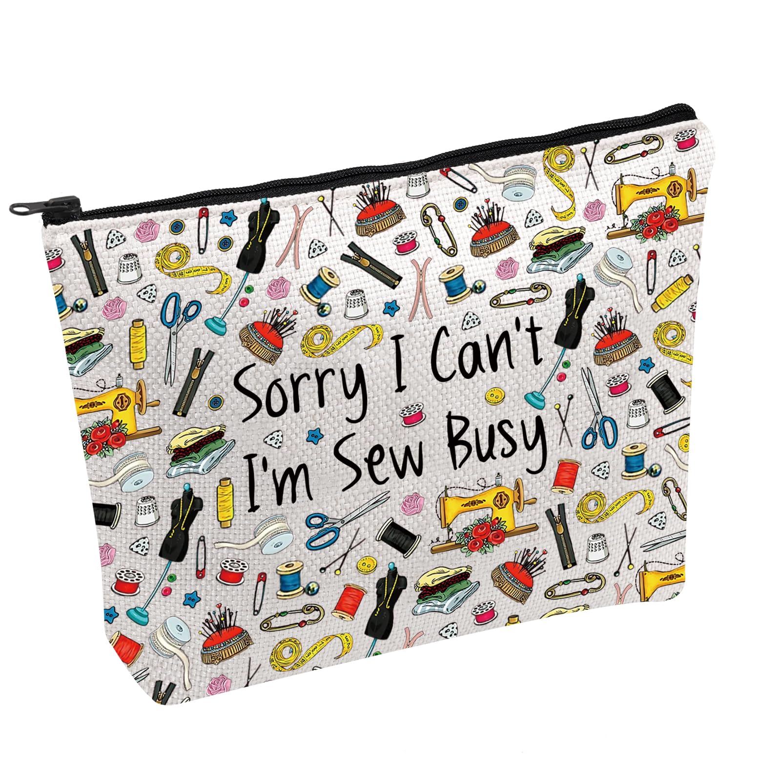 PWHAOO Funny Tailor Makeup Bag Sorry I Can't I'm Sew Busy Cosmetic Bag Knitting Cosmetic Bag Sewing Lover Gift (I'm Sew Busy B)