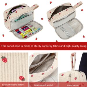 Bluboon Big Capacity Pencil Case Pencil Pouch School Supplies Cute Pencil Box Pencil Bag for Teen Girls Boys Women Man (Strawberry Beige)