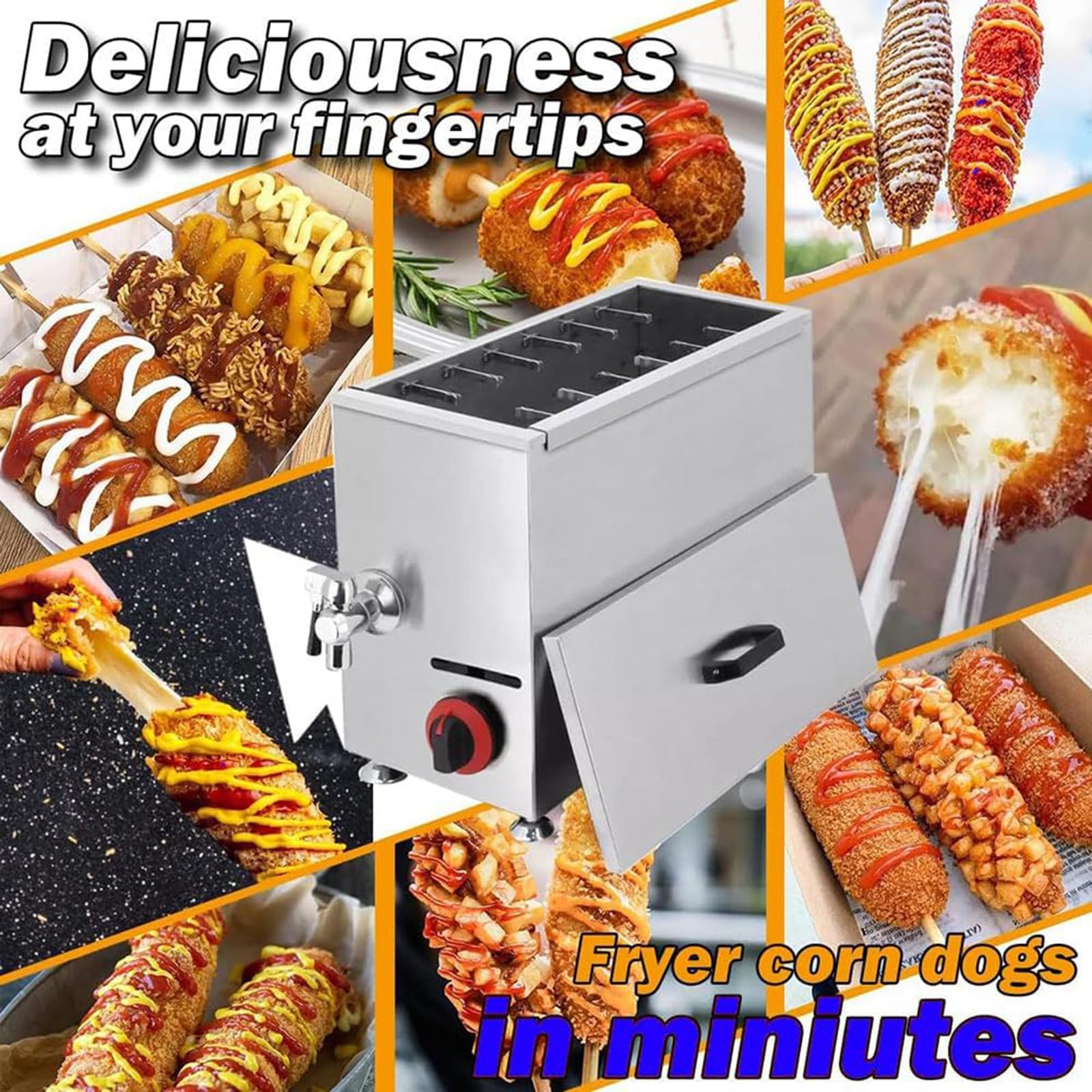 YXCUSAM Commercial Deep Fryer, 21L Hot Corn Dog Fryer, Automatic Cheese Hot Dog Sausage Grill Stove Sticks, Adjustable Temperature